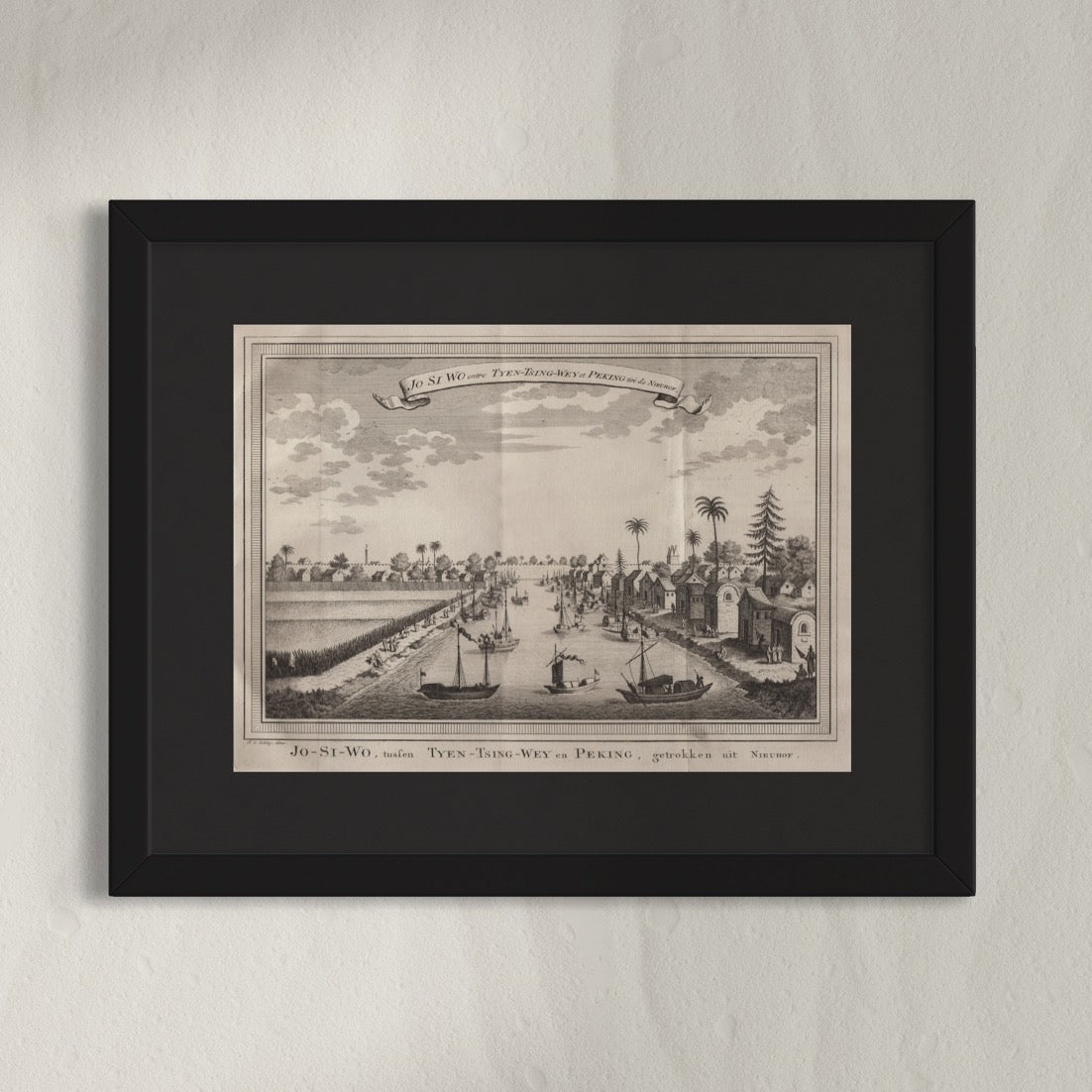 Antique 1740s Copperplate Engraving | Jo Si Wo entre Tyen-Tsing-Wey et Peking | Jacob van der Schley after Johan Nieuhof