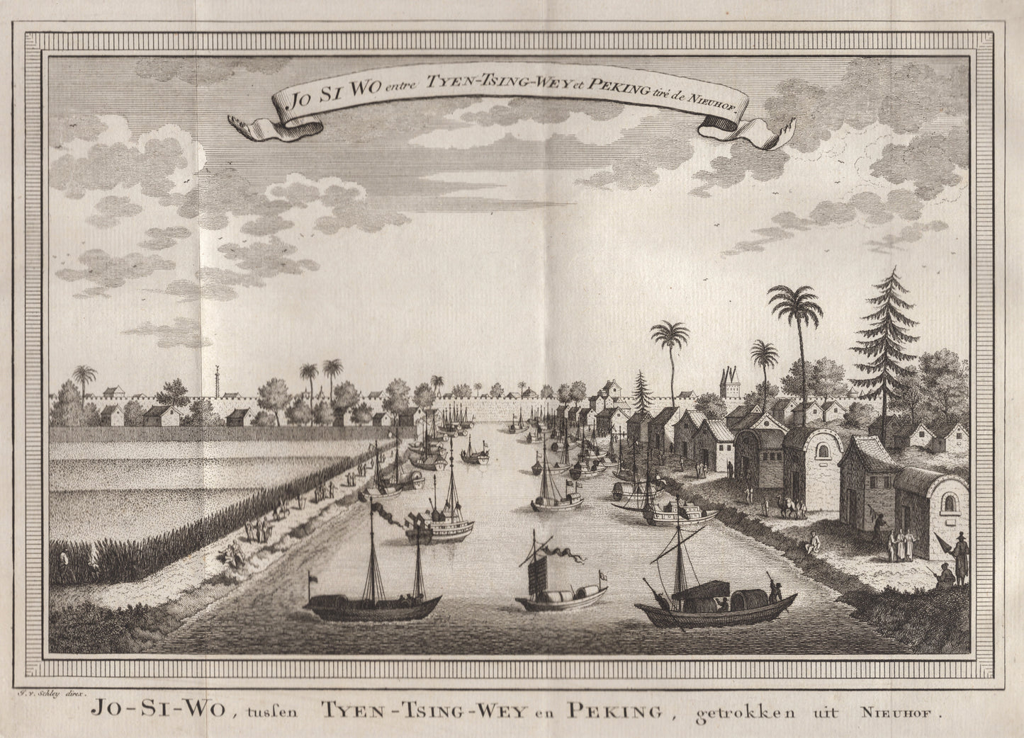 Antique 1740s Copperplate Engraving | Jo Si Wo entre Tyen-Tsing-Wey et Peking | Jacob van der Schley after Johan Nieuhof