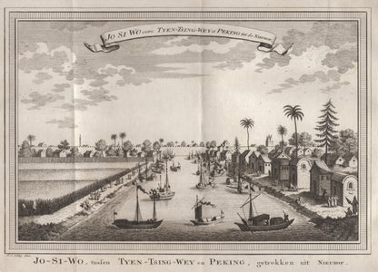 Antique 1740s Copperplate Engraving | Jo Si Wo entre Tyen-Tsing-Wey et Peking | Jacob van der Schley after Johan Nieuhof