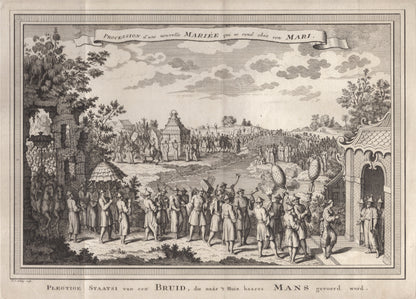 Antique 1740s Copperplate Engraving | Procession d'une nouvelle Mariée qui se rend chez son Mari | Jacob van der Schley after Johan Nieuhof