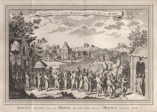 Antique 1740s Copperplate Engraving | Procession d'une nouvelle Mariée qui se rend chez son Mari | Jacob van der Schley after Johan Nieuhof