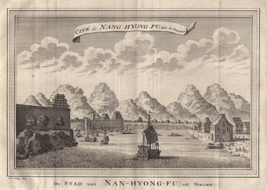 Antique 1740s Copperplate Engraving | Cité de Nang Hyong Fu | Jacob van der Schley after Johan Nieuhof
