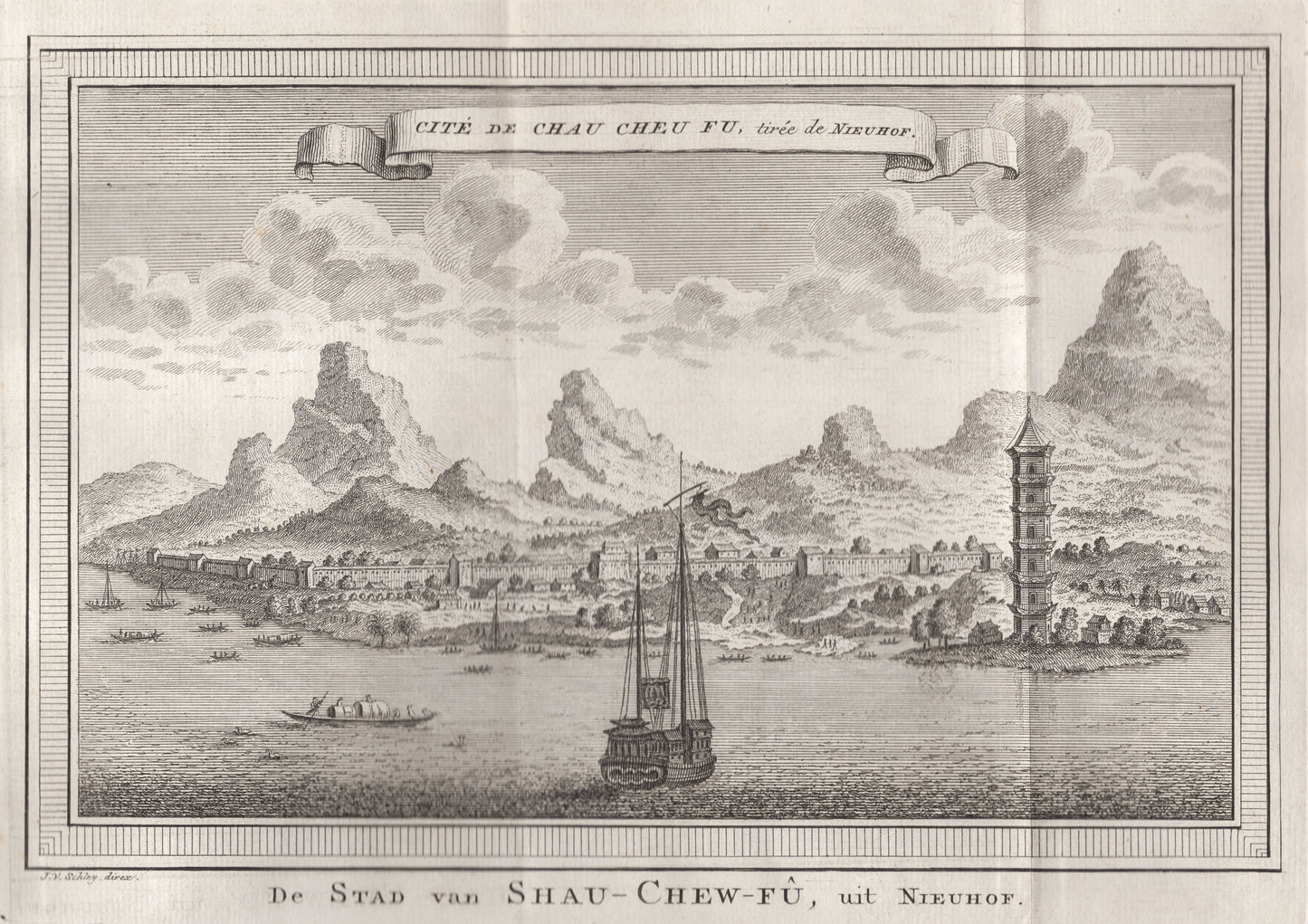 Antique 1740s Copperplate Engraving | Cité de Chau Cheu Fu | Jacob van der Schley after Johan Nieuhof