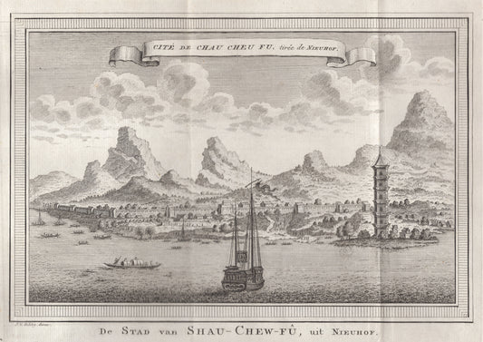 Antique 1740s Copperplate Engraving | Cité de Chau Cheu Fu | Jacob van der Schley after Johan Nieuhof