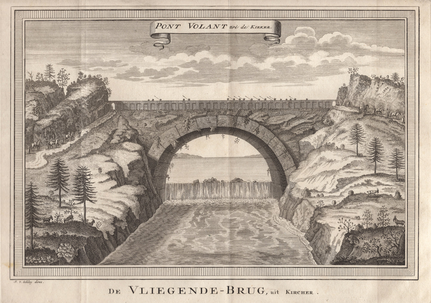 Antique 1740s Copperplate Engraving | Pont Volant | Jacob van der Schley after Johan Nieuhof