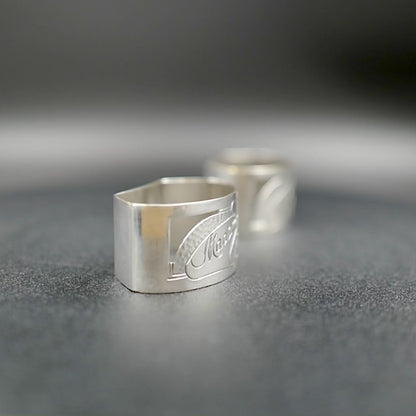 Elegant Vintage Mid-20th Century Art Deco Silver-Plated Napkin Rings | "Monsieur" and "Madame" | Set of 2